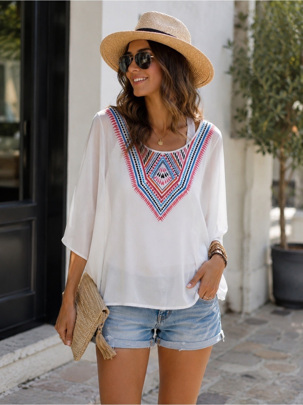 Boho Embroidered White Women’s Tunic/Coverup